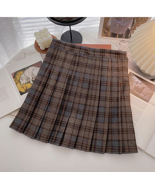 Retro age reducing versatile student A-shaped high waist plaid skirt  5473