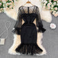 Robe rétro à col carré et à épissure en maille tendance 3775