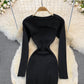 Modisches sexy Strickkleid mit offener Brust 3754