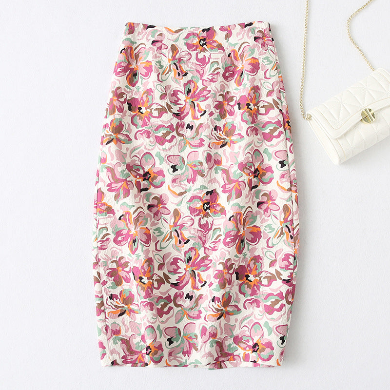 Printed skirt, high waist, straight skirt,slit, A-line pencil skirt  3565