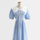 Robe fleurie en coton et lin à col poupée rétro française 4290