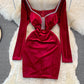 Robe portefeuille sexy en velours avec tempérament diamant, taille fine et hanches 3750