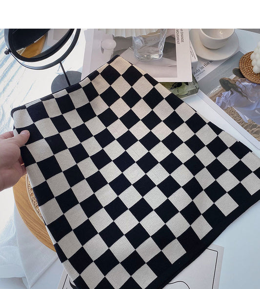 Chessboard Plaid Vintage-Stricktasche, schmaler Hüftrock 5277