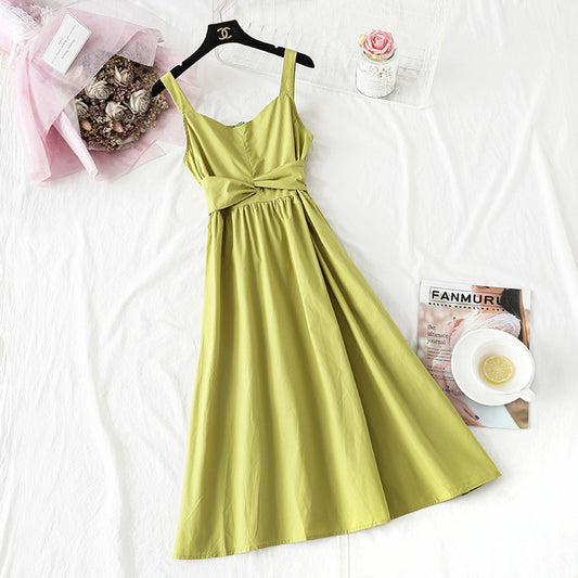 Avocado Green suspender dress super xiansen Department  4104