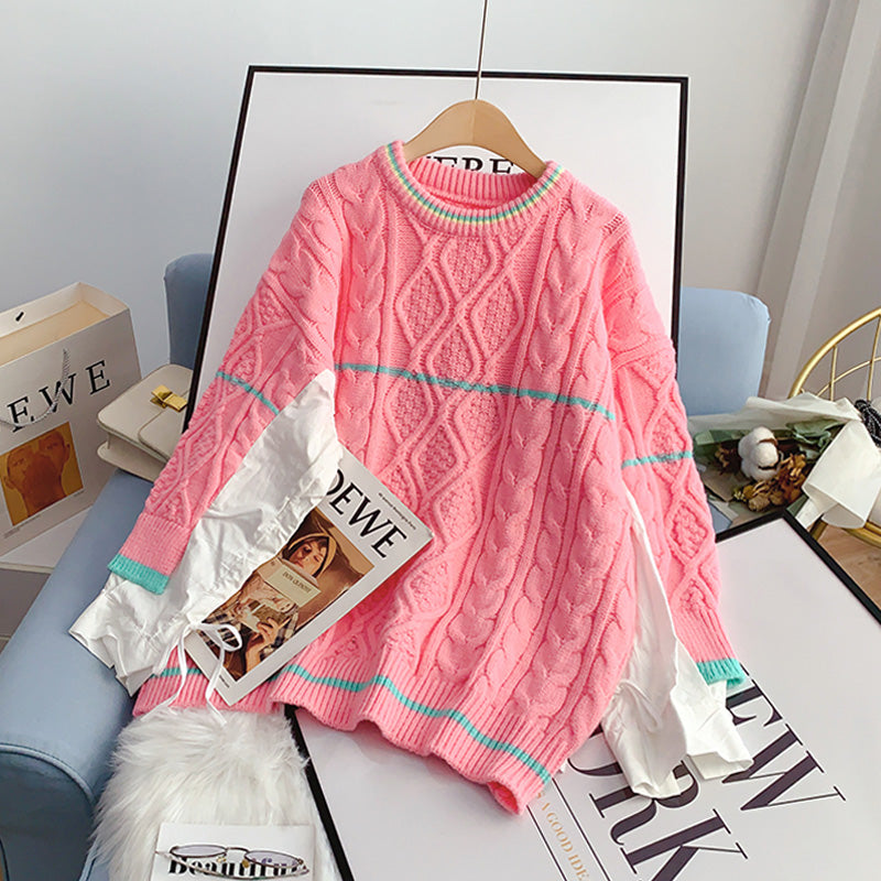 Twist sweater crew neck Pullover Sweater Top  5080