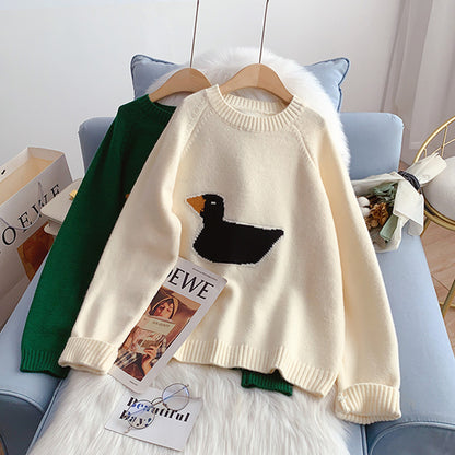 Japanese embroidered duck cartoon sweater  5099