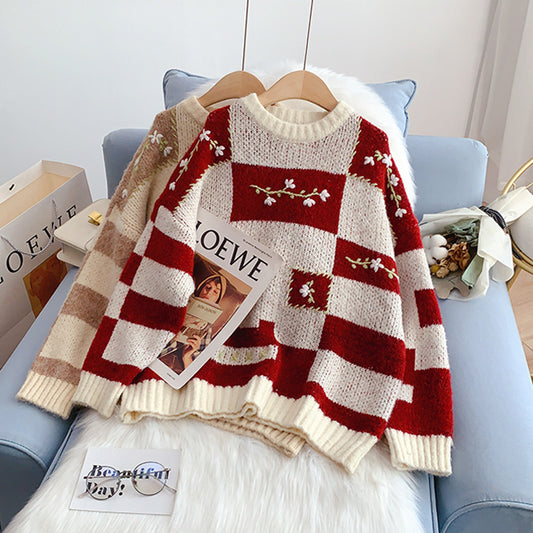 Weihnachten bestickter Pullover japanischer Damenpullover 4976