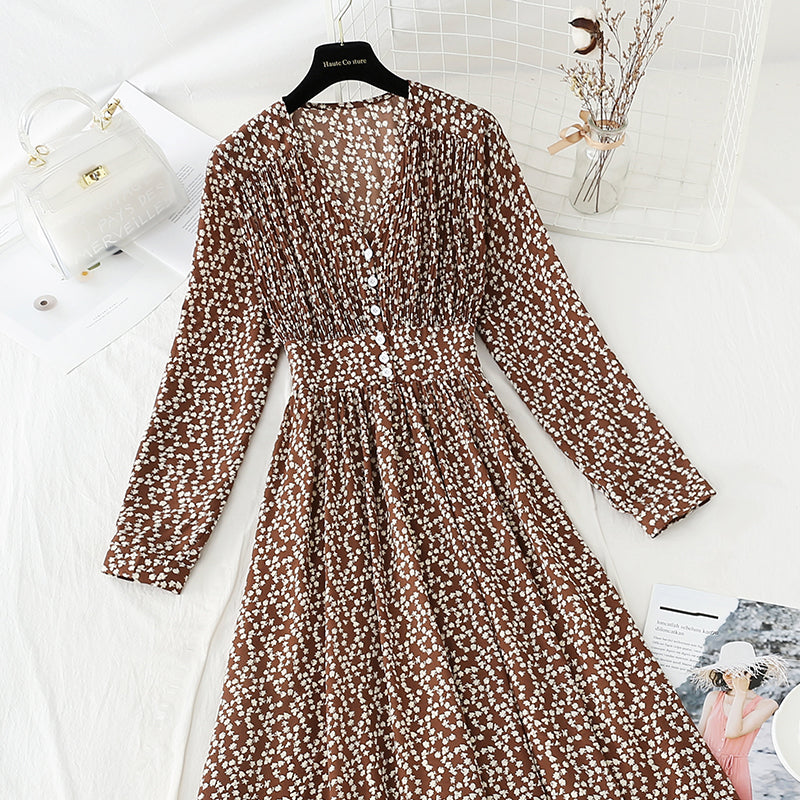 French floral dress retro minority Chiffon Dress  4833