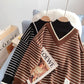 Pull à rayures coupe-vent à col mi-haut et faux deux pulls 5013