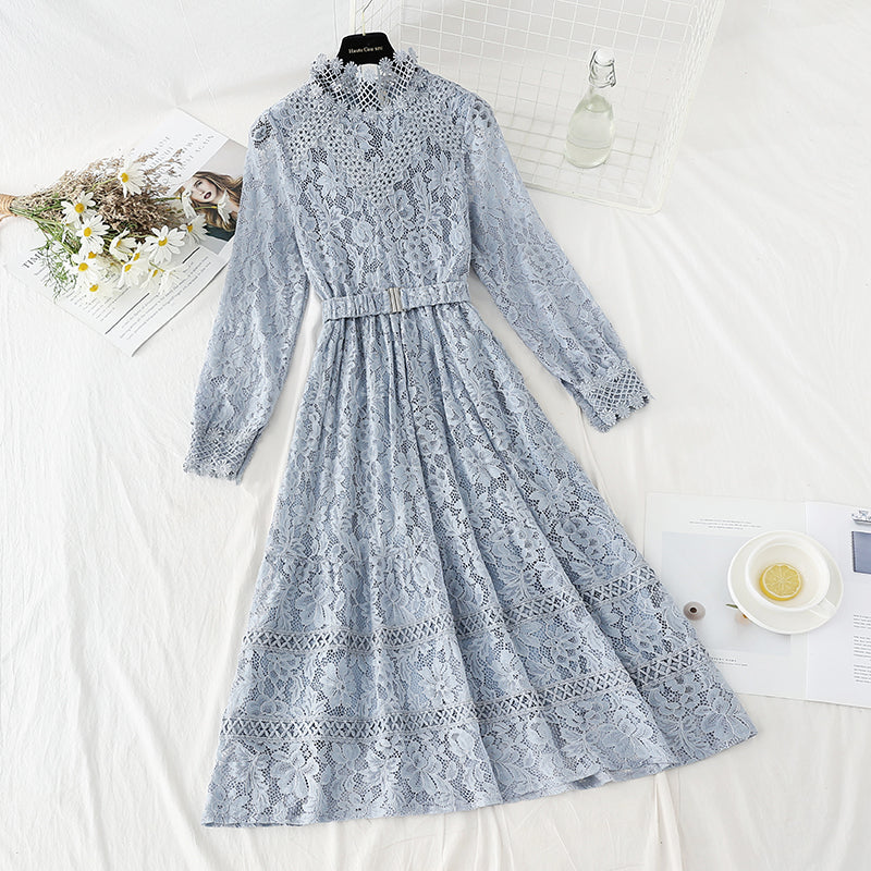 Stitched lace dress gentle style slim temperament bottomed skirt women  4094