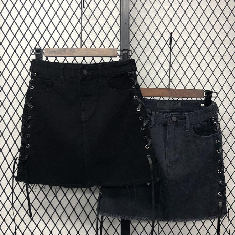 Jeansrock für Damen mit seitlichem Riemen und hoher TailleA-Linienrock 3718