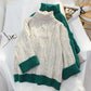 Pull col montant torsadé femme rétro japonais paresseux 4910