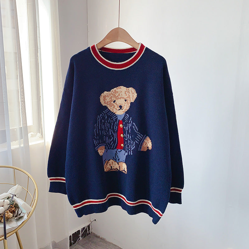 College style cute cartoon bear sweater round neck Pullover  4935