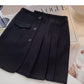 Three button design high waist pleated skirt for women  5424