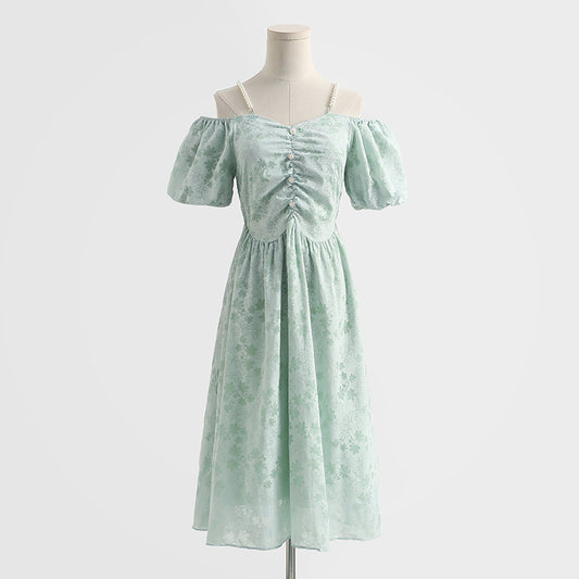 Robe en coton et lin à bretelles à épaules dénudées 4293