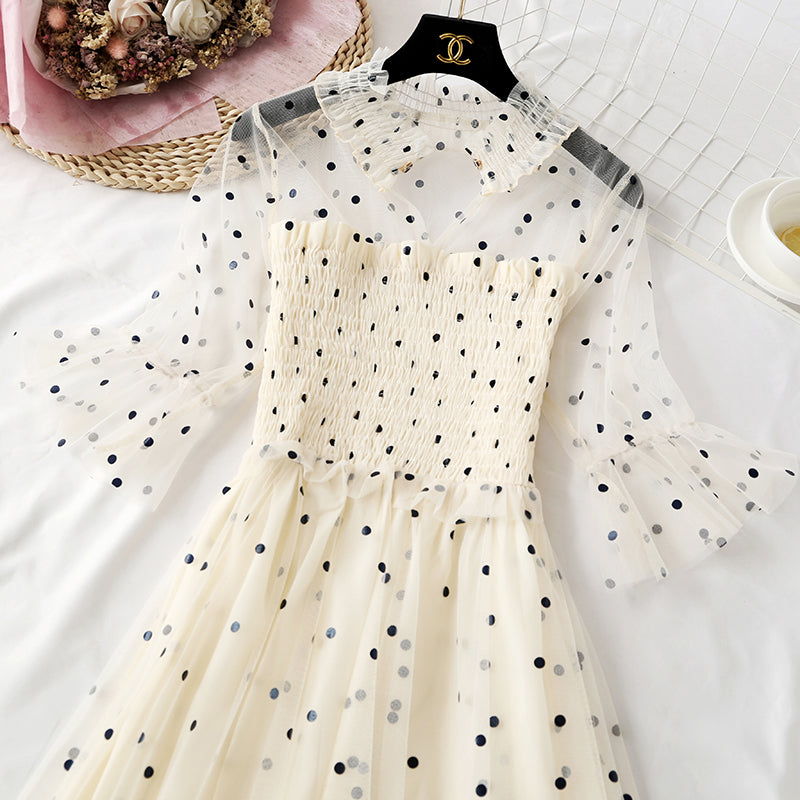 Xiaozhong wave dot mesh dress super xiansen series  4318