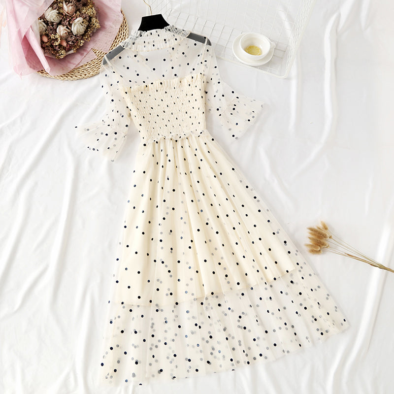 Xiaozhong wave dot mesh dress super xiansen series  4318