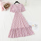 Floral Chiffon Dress gentle wind long skirt sweet V-neck  4859