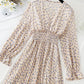 Robe fleurie à col en V, jupe longueur genou, jupe plissée 4791