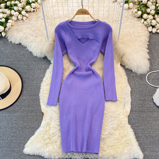 Fashion open chest sexy knitted dress  3754