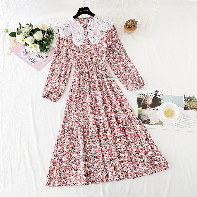 Blütenblatt-Kragen Blumenkleid Damen Super Xiansen Chiffon 4850