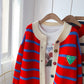 Pull rayé en maille filet rouge cardigan 5074
