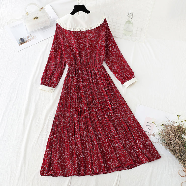 Baby collar pleated thin age reducing dress  4065