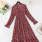 Retro broken flower pleated Korean version waist fairy long skirt  3814