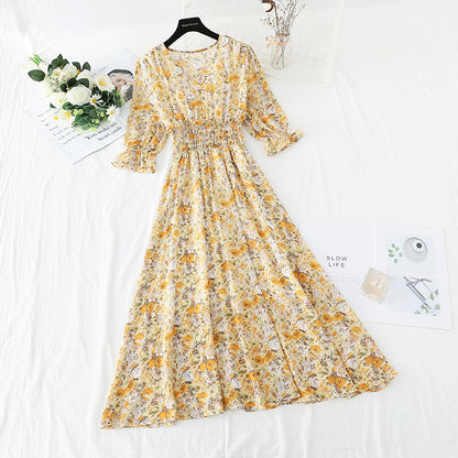 Nouvelle jupe longue de fée douce rétro française à manches courtes en mousseline de soie jupe premier amour 4854