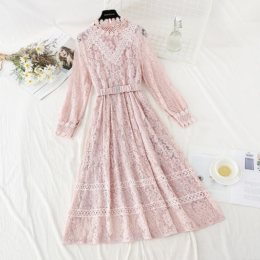 Stitched lace dress gentle style slim temperament bottomed skirt women  4094