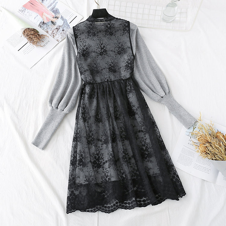 Two piece set of knitted dress with gentle wind  4487