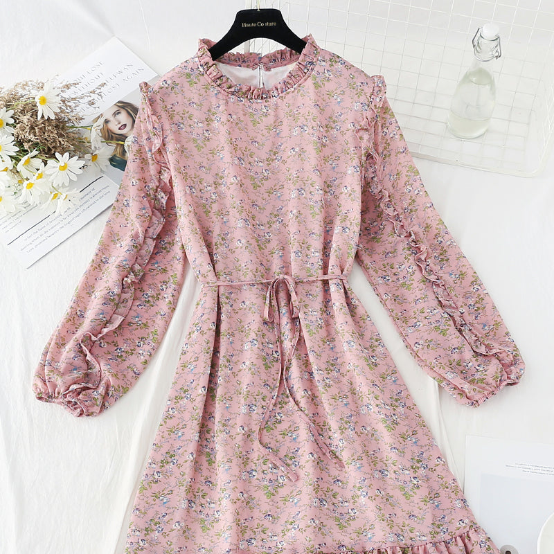 New women's lace up Ruffle Floral Dress  4822