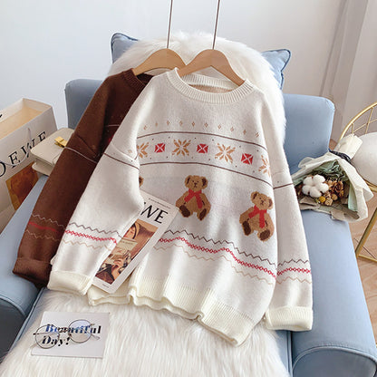 College style cartoon bear sweater  5148