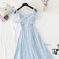 French long dress square neck bubble sleeve fairy skirt  4419