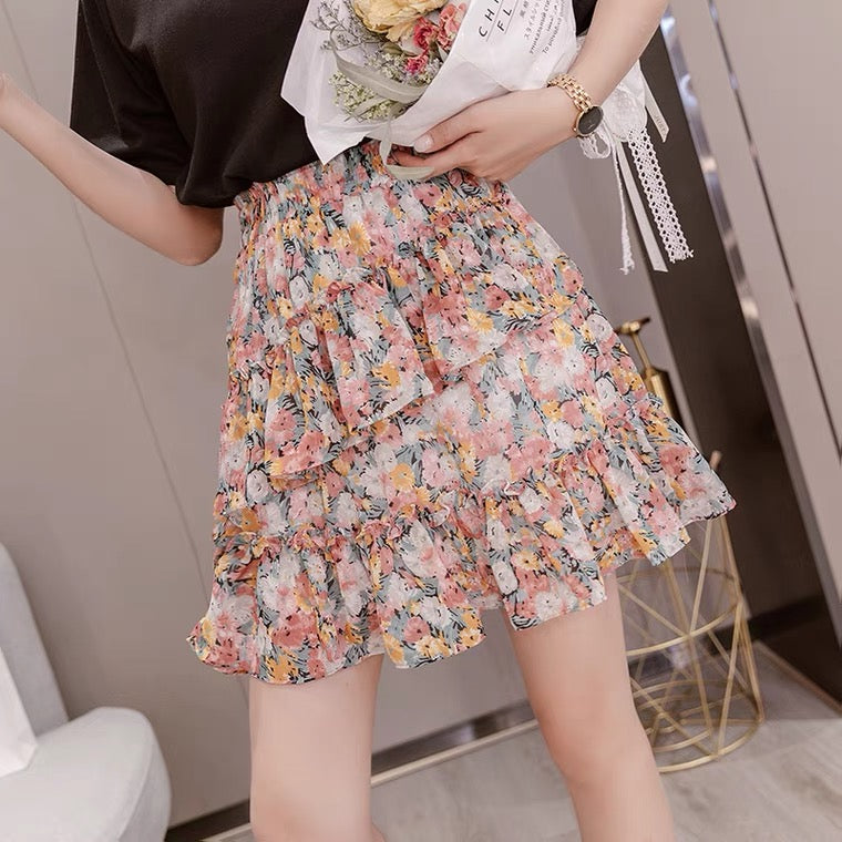 Flower skirt, country style, oil painting little fresh chiffon cake skirt  3547