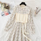 Robe patchwork fleurie à revers, jupe vieillissante polyvalente 4070