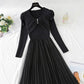 Robe en maille tricotée avec coutures en mailles, jupe longue tempérament 4416