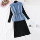 Robe à fond noir + jupe longue en fourrure d'agneau 4456