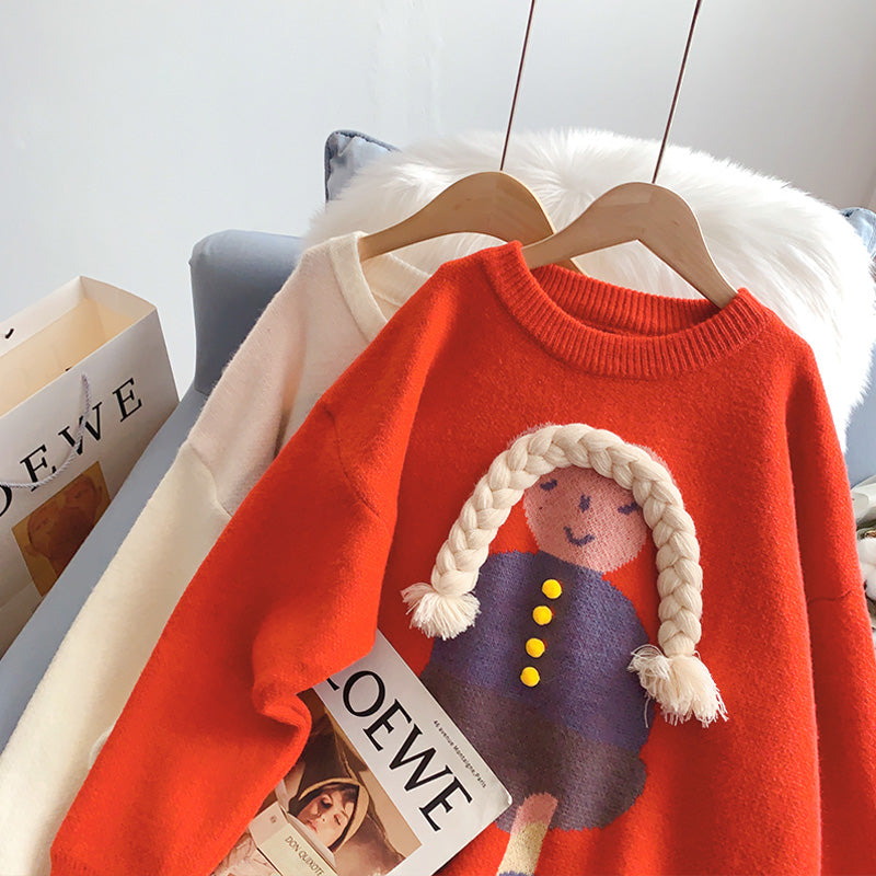 Cute three-dimensional braided cartoon little girl sweater  5141