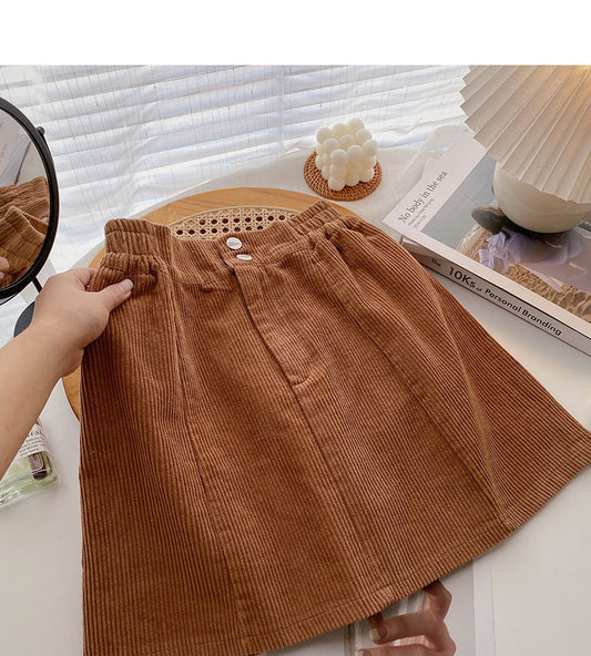 New Korean pure color leisure slim high waist anti light A-shaped skirt  5417