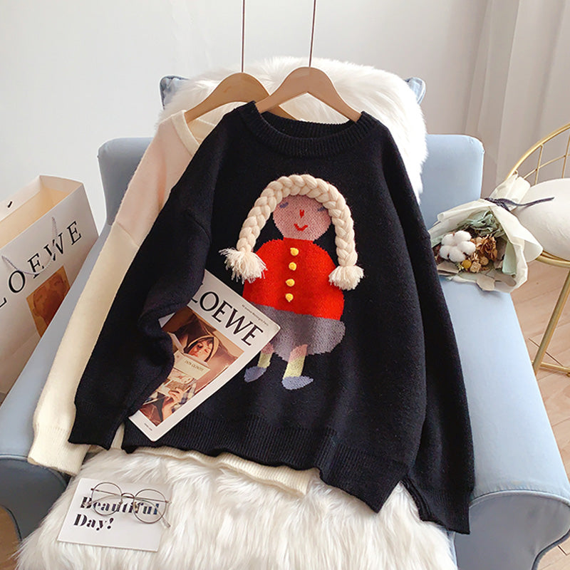 Cute three-dimensional braided cartoon little girl sweater  5141