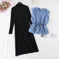 Robe à fond noir + jupe longue en fourrure d'agneau 4456