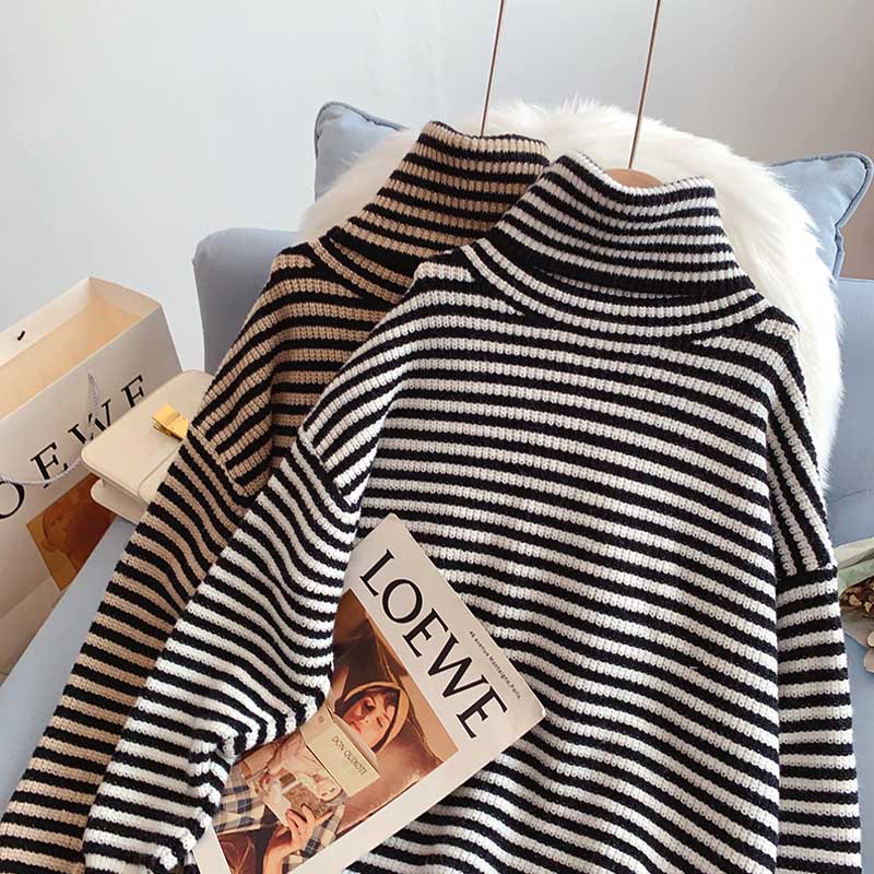 High neck stripe bottomed sweater  5183