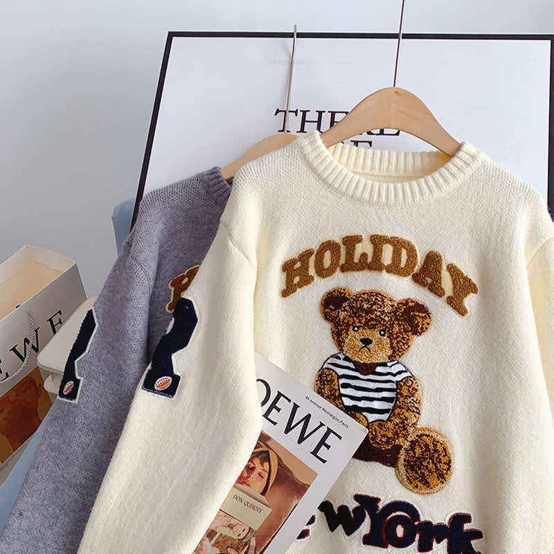 Bear sweater loose, lazy, foreign style, versatile sweater  4915