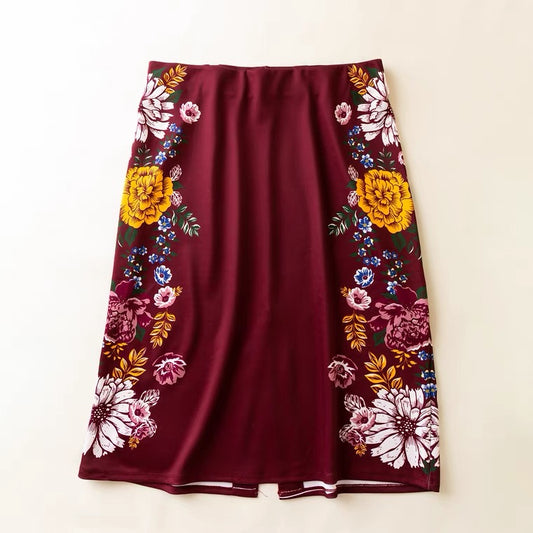 Spring and summer fashion, temperament, loose, high waist, slit A line skirt, printed skirt  3620