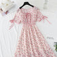 Petite robe douce à lacets fraîche jupe à fleurs cassées semble mince 4865