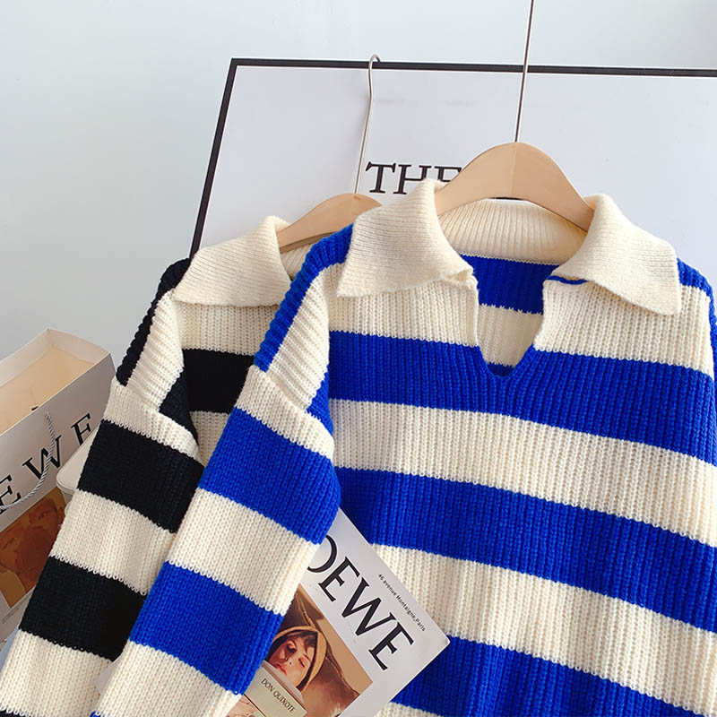 Striped loose Pullover Sweater sweater top  5115