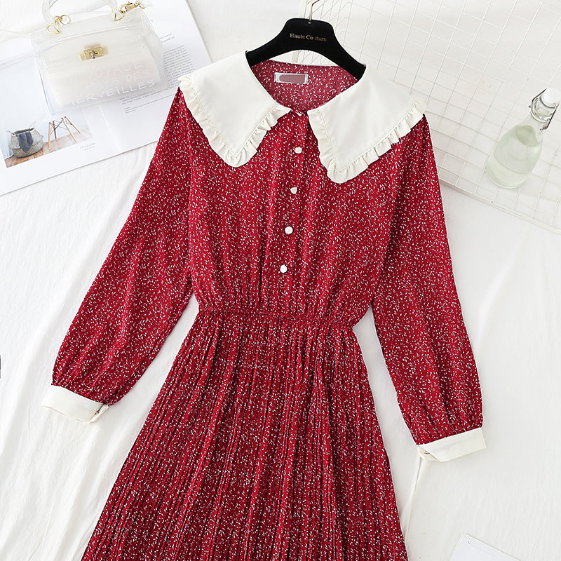 Baby collar pleated thin age reducing dress  4065