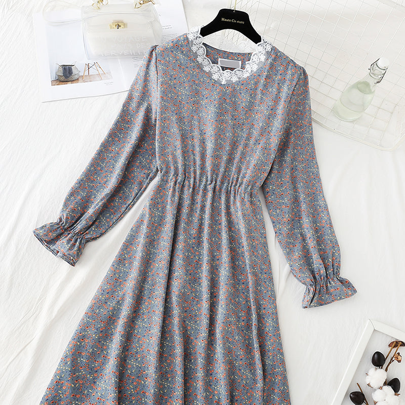 Robe florale à lacets à taille coupée coréenne, jupe fine et à fond 4840