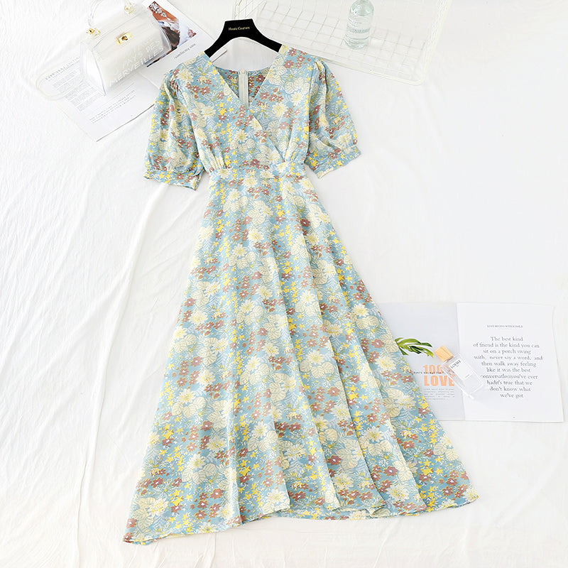 Robe vintage en mousseline de soie à taille fine 4671